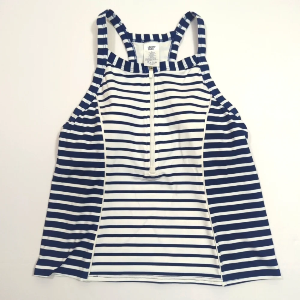 Land's End Chlorine Resistant High Neck Zip Front Racerback Tankini Top